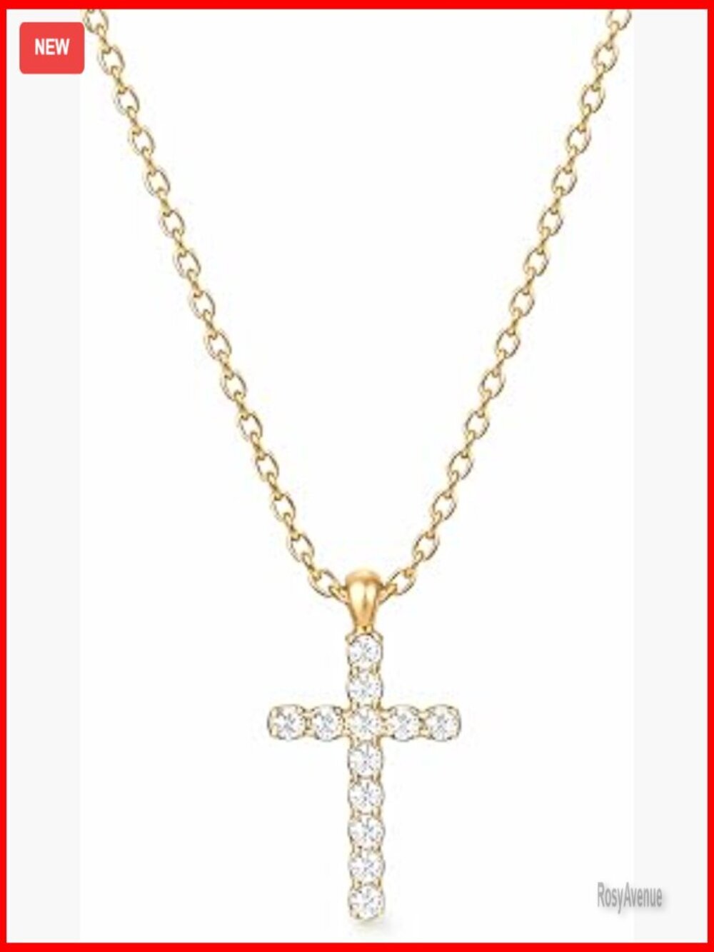 Dainty Cross Pendant Necklace with Cubic Zirconia, Adjustable Chain